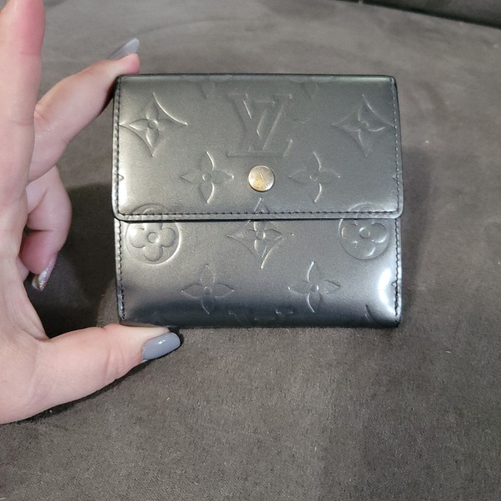 Louis Vuitton Monogram Mat Elise Compact Wallet Gunmetal Gray